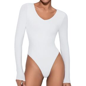 Avidlove Bodysuits for Women Long Sleeve V Neck Body Suit Skims Bodysuit Double Lined Thong Body Suits Sexy Tops