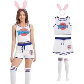 Halloween Women's Bunny Cosplay Costume Full outfit Space Movie with Shorts Headband socks