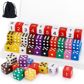 60 Pieces 16MM Colored Dice Set, 6 Sided Standard Opaque Colored Dices Portable Dice Box & Exquisite Dice Pouch, for Classroom Teaching, Board Games, Dices Game, Parties(12 Colors)