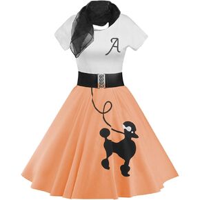 ZEZCLO Women's Retro Poodle Print Skater Dress Vintage High Waist Rockabilly Swing Tee Cocktail Halloween Party Dresses in Saudi Arabia