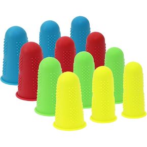 4 Colors Silicone Finger Guard Protectors Covers 3 Sizes Rubber Hot Glue Gun Finger Tips Caps for Sewing Quilting Page Turning Counting Wax Rosin Resin Honey Needle Craft Project, 12PCS