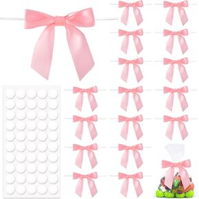 20pcs Pink Twist Tie Bow, 3.5" Premade Gift Bow Decor, Small Satin Ribbon Bowknot for Wrapping Gift Candy Bakery Cookies Treat Bags