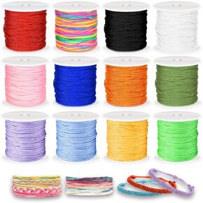 12 Rolls Nylon String for Bracelets Making, 0.8 mm Nylon Cord for Bracelets, Chinese Knotting Cord, Nylon Thread for Beading, Necklaces, Macrame, Jewelry Making, DIY Craft