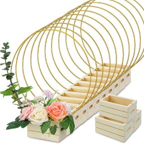 24 Pcs Metal Floral Hoop Centerpiece with Stand for Table Includes 12 Pcs Wreath Ring Hoops and 12 Pcs Holder Stands for DIY Wedding Decor Wall Hanging Christmas Table Decorations(10 Inch)