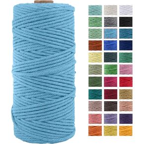 3mm x 109Yards Macrame Cord Thick Natural Cotton Macrame Rope, 4 Strand Twisted Cotton Cord Rope for Soft Macrame Natural Color Handmade Wall Hanging, Plant Hanger, Craft, Knitting, Decorative Project