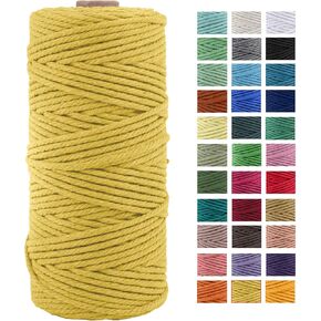 3mm x 109Yards Macrame Cord Thick Natural Cotton Macrame Rope, 4 Strand Twisted Cotton Cord Rope for Soft Macrame Natural Color Handmade Wall Hanging, Plant Hanger, Craft, Knitting, Decorative Project in Kuwait