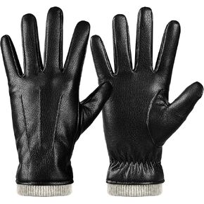 Winter Fashion Leather Gloves for Men, Finger Touchscreen Texting Wool Lined Outdoor Windproof Warm Driving Gloves