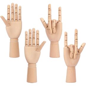 kukmakri 4 PCS 10 inch Artist Hand Model Wooden Mannequin Hand for Drawing, Wooden Hand Model Left and Right, Wood Model Hand for Sketching, Drawing & Art Supplies Home Office Desk Decoration