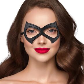 Black Cat Eye Mask – Leather Cat Mask for Women Halloween Cosplay Costume Accessories, Make up Masquerade, Theme Party Props(1PC)