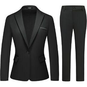 Lamgool Womens Suit 2 Piece Set Business One Button Peak Lapel Blazer Jacket with Pants for Office Ladies