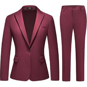Lamgool Womens Suit 2 Piece Set Business One Button Peak Lapel Blazer Jacket with Pants for Office Ladies