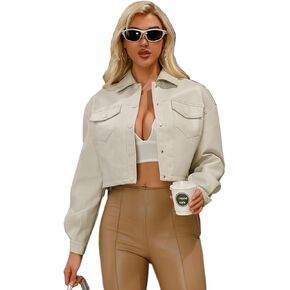 CHIGUO Women Faux Leather Cropped Jacket Trendy Moto Biker Short Jacket Fashion PU Coat Party Jacket