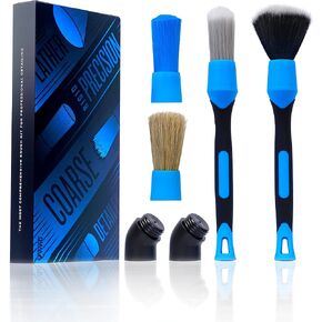 VViViD Premium 8 Piece Automotive Detailing Brush Set for Cleaning Exterior, Interior, Wheels, Dash, Vents, 4 pcs Soft Bristle Brush Heads + 2 Handles + 2 x 45° Extension Adapters