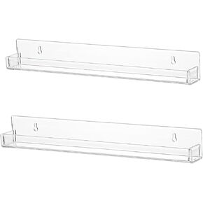 LikeU 6 PCS Clear Acrylic Floating Shelves Book Shelf Display Ledge,5 MM Thick Wall Mounted Storage Shelf for Nursery Decor,Invisible Kids Bookshelf and Small Toy Storage,15 Inch