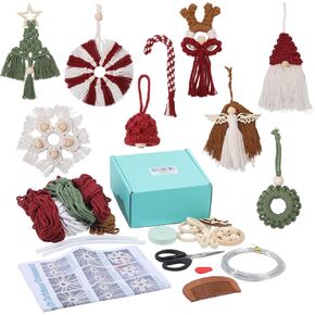ORIGACH 9 Set DIY Macrame Christmas Ornaments Kits for Adults Beginners Handmade Macrame Elk Gnome Snowflakes Angel Candy Cane Hanging for Christmas Tree Boho Hand Woven Holiday Home Decorations