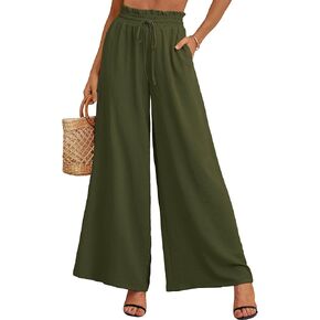Heymoments Women's Wide Leg Dress Pants with Pockets High Waisted Adjustable Tie Knot Loose Lounge Trousers