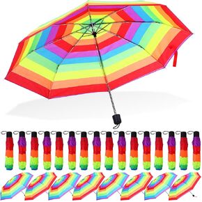 Silkfly 24 Pcs Rainbow Umbrella Bulk Compact Portable Tri Fold Collapsible Pride Umbrella for Adult Travel Rain Windproof(Bright Color) in Kuwait