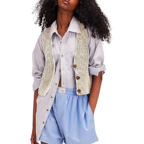 SKIKYAN Womens Casual Knit Sweater Vest Button Down Sleeveless Crochet Crop Short Cardigans