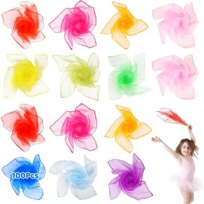 OMISTAR 100 Pcs Square Dance Scarves, 23.6×23.6" Colored Juggling Scarves, Polyester Dancing Scarves, Music Dance Performance Props for Adults & Little Ones, 10 Colors