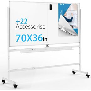 Mobile Whiteboard,Rolling Dry Erase Board 48 x 36, Height Adjust Double Sides White Board on Wheels, Dry Erase Board Easel with Stand for Office, Home & Classroom