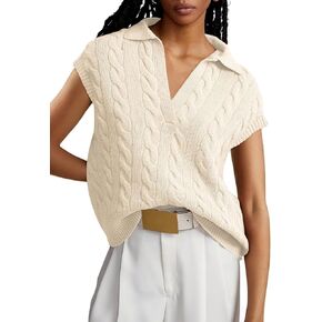 Dokotoo Sweater Vest Women V Neck Lapel Collar Cable Knit Vest for Women Vest Top Fall Outfits for Women 2024