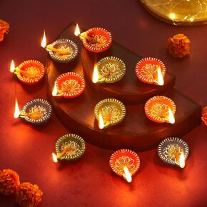 TIED RIBBONS 12 pcs Handmade Clay Diya for Diwali | Traditional Indian Diyas Tealight | Indian Oil Lamp | Diwali Decorations for Home | Terracotta Diyas | Diwali Diyas for Pooja | Diwali Gifts