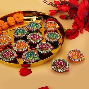 Diwali Diya Clay Diya Diyas for Diwali [ Pack of 12 ] Diwali Pooja Diwali Decoration for Home - Indian Return Diwali Gifts Diwali Decor - Handmade Indian Puja Oil Lamp with Cotton Wicks Hashcart®