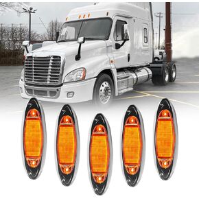 5PCS LED Front Cab Roof Marker Light Top Running Lamps Assembly Fit for Freightliner Cascadia 2008-2017 Wire and Male Plug Amber Lens (C Style)