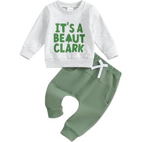 VISGOGO Baby Boy Girls Christmas Outfits Letter Print Long Sleeve Sweatshirt Pants Toddler Fall Winter Clothes