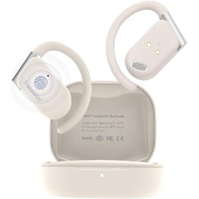 M9 Language Translator Earbuds Open-Ear Headphones Support 144 Languages & Accents Translation Earbuds Real Time Translator Device, Snug Fit, Ergonomic Ear Hooks Beige (with Offline Package)