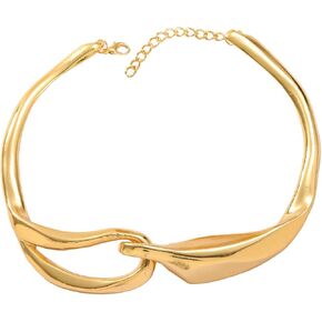 Chunky Silver Metal Buckle Collar Necklace for Women,Thick Geometric Metallic Unisex Abstract Choker Necklace Statement Fashion Chain Necklace Cool Punk Jewelry,grunge