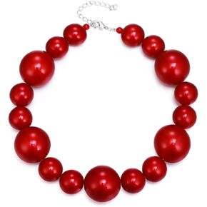 EVER FAITH Faux Pearls Collar Necklace for Women, Imitation Pearl Necklace Chunky Pearl Choker Necklace Wedding Pearl Beaded Statement Necklace Fashion Party Prom Jewelry
