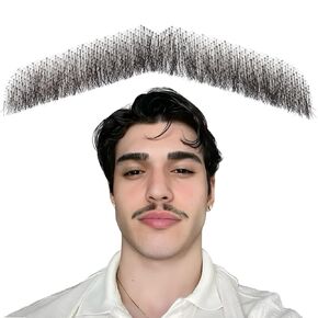 Ailsa Fake Beard Natural Realistic 100% Human Hair Fake Mustache Handmade Invisible Lace Fake Facial Hair for Costume/Drama/Parties//Cosplay/Halloween/Film Makeup (Black Fake Beard 2-1)