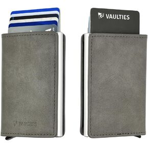 Men’s Leather RFID Wallet – Slim Aluminum Automatic Pop-Up Card Holder with 8 Card Slots, RFID Blocking for Secure Credit Card Protection (Gray)