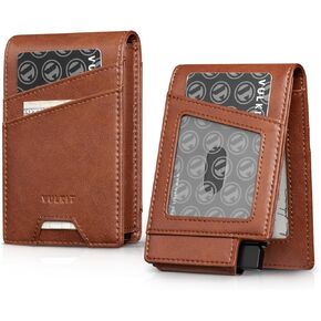 VULKIT Mens Credit Card Holder for Max. 12 Cards, with Pop-Up Card Case and Double Window Slots for ID and Wallet Insert Card, Black
