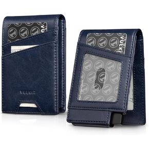 VULKIT Mens Credit Card Holder for Max. 12 Cards, with Pop-Up Card Case and Double Window Slots for ID and Wallet Insert Card, Black