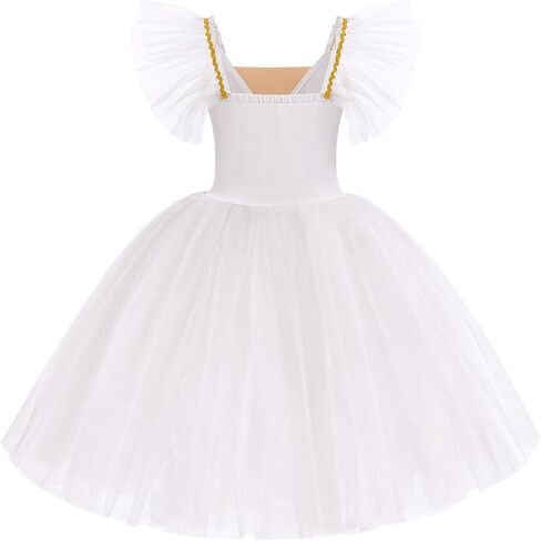 Girl Ballet Leotard Swan Lake Dance Dress Ruffle Sleeve Ballerina Maxi Tulle Tutu Teen Halloween Ballet Dance Outfits in Kuwait