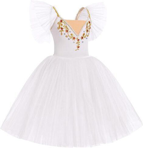 Girl Ballet Leotard Swan Lake Dance Dress Ruffle Sleeve Ballerina Maxi Tulle Tutu Teen Halloween Ballet Dance Outfits in Kuwait