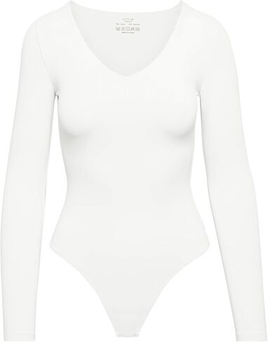 LuFeng Women's Sexy Yoga Bodysuit Slim Fit Long Sleeve Deep V Neck Tight Top Shirts in Kuwait