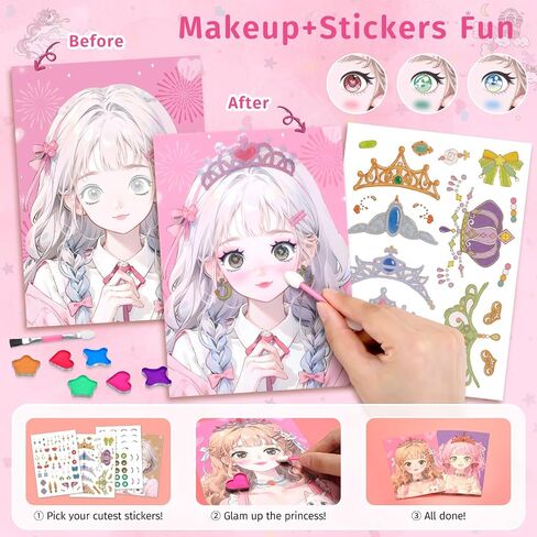 PERRYHOME DIY Paper Art Craft Kits-3 in 1 Princess Dress Up Game Set with Diamond Painting Kits and Princess Fantasy Makeup Kit & Dress Up Sticker Book,Birthday Gifts for Girls Ages 4-8. in Saudi Arabia