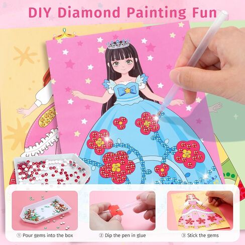PERRYHOME DIY Paper Art Craft Kits-3 in 1 Princess Dress Up Game Set with Diamond Painting Kits and Princess Fantasy Makeup Kit & Dress Up Sticker Book,Birthday Gifts for Girls Ages 4-8. in Saudi Arabia