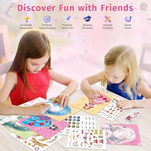 PERRYHOME DIY Paper Art Craft Kits-3 in 1 Princess Dress Up Game Set with Diamond Painting Kits and Princess Fantasy Makeup Kit & Dress Up Sticker Book,Birthday Gifts for Girls Ages 4-8. in Saudi Arabia
