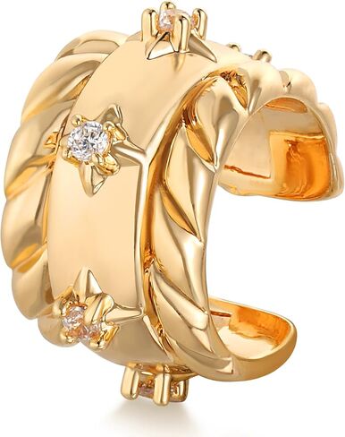 DREMMY STUDIOS Women Ear Cuff Non Piercing | 14K Gold Plated Cubic Zirconia Fake Earrings Wrap Clip on Cartilage Earring | Lightweight Hypoallergenic Jewelry SINGLE EAR CUFF in Kuwait