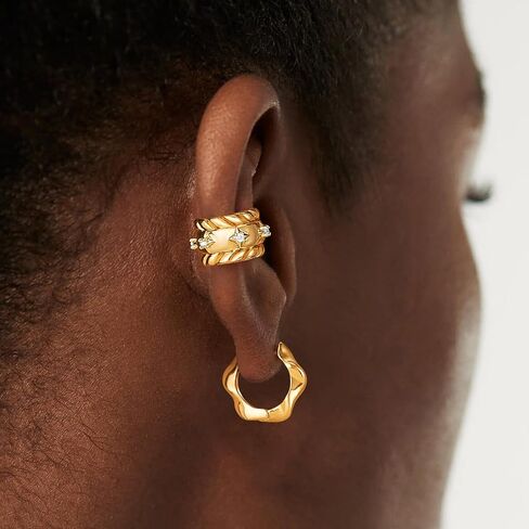 DREMMY STUDIOS Women Ear Cuff Non Piercing | 14K Gold Plated Cubic Zirconia Fake Earrings Wrap Clip on Cartilage Earring | Lightweight Hypoallergenic Jewelry SINGLE EAR CUFF in Kuwait