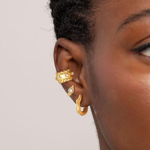 DREMMY STUDIOS Women Ear Cuff Non Piercing | 14K Gold Plated Cubic Zirconia Fake Earrings Wrap Clip on Cartilage Earring | Lightweight Hypoallergenic Jewelry SINGLE EAR CUFF in Kuwait