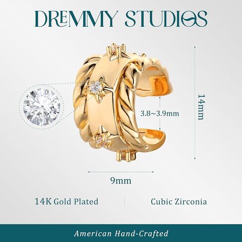 DREMMY STUDIOS Women Ear Cuff Non Piercing | 14K Gold Plated Cubic Zirconia Fake Earrings Wrap Clip on Cartilage Earring | Lightweight Hypoallergenic Jewelry SINGLE EAR CUFF in Kuwait