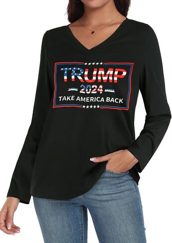 American Patriotic Flag T-Shirt for Women Trump Shirt Election 2024 Long Sleeve Tops in Saudi Arabia