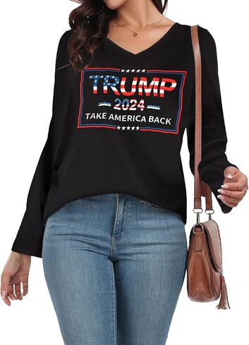 American Patriotic Flag T-Shirt for Women Trump Shirt Election 2024 Long Sleeve Tops in Saudi Arabia
