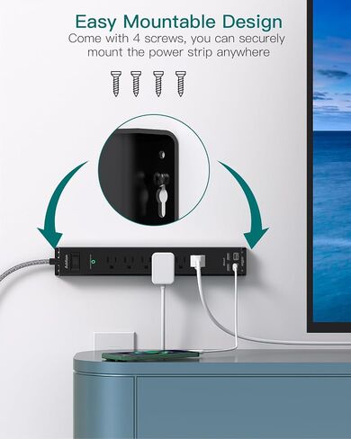 2 Pack Power Strip Surge Protector with USB C - Extension Cord with 5 Widely Outlets 4 USB Ports (1875W/15A), Wall Mount, Flat Plug, Desk Charging Station for Home Office College Dorm Room Essentials in Kuwait