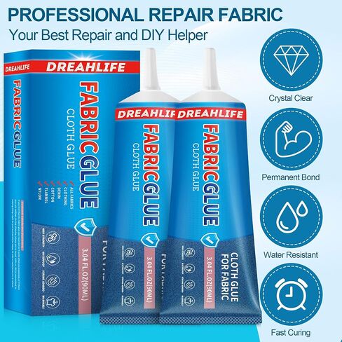 90 ML Fabric Glue, Fabric Glue for Clothing Permanent Washable, Fabric Glue Permanent for All Fabric, Cotton, Flannel, Linen, Denim, Leather, Polyester, Doll Repair, Patches in Saudi Arabia